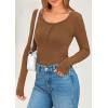 imagePRETTYGARDEN Womens 2025 Spring Long Sleeve Henley T Shirts Ribbed Knit Button Up Slim Fitted Basic Casual Going Out TopsBrown