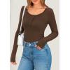 imagePRETTYGARDEN Womens 2025 Spring Long Sleeve Henley T Shirts Ribbed Knit Button Up Slim Fitted Basic Casual Going Out TopsCoffee