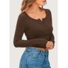 imagePRETTYGARDEN Womens 2025 Spring Long Sleeve Henley T Shirts Ribbed Knit Button Up Slim Fitted Basic Casual Going Out TopsCoffee