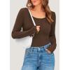 imagePRETTYGARDEN Womens 2025 Spring Long Sleeve Henley T Shirts Ribbed Knit Button Up Slim Fitted Basic Casual Going Out TopsCoffee