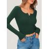 imagePRETTYGARDEN Womens 2025 Spring Long Sleeve Henley T Shirts Ribbed Knit Button Up Slim Fitted Basic Casual Going Out TopsDark Green
