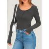 imagePRETTYGARDEN Womens 2025 Spring Long Sleeve Henley T Shirts Ribbed Knit Button Up Slim Fitted Basic Casual Going Out TopsDark Grey