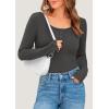 imagePRETTYGARDEN Womens 2025 Spring Long Sleeve Henley T Shirts Ribbed Knit Button Up Slim Fitted Basic Casual Going Out TopsDark Grey