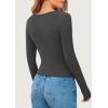 imagePRETTYGARDEN Womens 2025 Spring Long Sleeve Henley T Shirts Ribbed Knit Button Up Slim Fitted Basic Casual Going Out TopsDark Grey