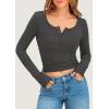 imagePRETTYGARDEN Womens 2025 Spring Long Sleeve Henley T Shirts Ribbed Knit Button Up Slim Fitted Basic Casual Going Out TopsDark Grey