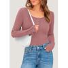 imagePRETTYGARDEN Womens 2025 Spring Long Sleeve Henley T Shirts Ribbed Knit Button Up Slim Fitted Basic Casual Going Out TopsGrey Pink