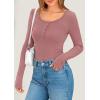 imagePRETTYGARDEN Womens 2025 Spring Long Sleeve Henley T Shirts Ribbed Knit Button Up Slim Fitted Basic Casual Going Out TopsGrey Pink