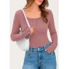 imagePRETTYGARDEN Womens 2025 Spring Long Sleeve Henley T Shirts Ribbed Knit Button Up Slim Fitted Basic Casual Going Out TopsGrey Pink