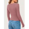 imagePRETTYGARDEN Womens 2025 Spring Long Sleeve Henley T Shirts Ribbed Knit Button Up Slim Fitted Basic Casual Going Out TopsGrey Pink