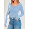 imagePRETTYGARDEN Womens 2025 Spring Long Sleeve Henley T Shirts Ribbed Knit Button Up Slim Fitted Basic Casual Going Out TopsLight Blue