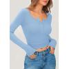 imagePRETTYGARDEN Womens 2025 Spring Long Sleeve Henley T Shirts Ribbed Knit Button Up Slim Fitted Basic Casual Going Out TopsLight Blue
