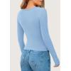 imagePRETTYGARDEN Womens 2025 Spring Long Sleeve Henley T Shirts Ribbed Knit Button Up Slim Fitted Basic Casual Going Out TopsLight Blue