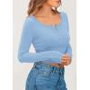 imagePRETTYGARDEN Womens 2025 Spring Long Sleeve Henley T Shirts Ribbed Knit Button Up Slim Fitted Basic Casual Going Out TopsLight Blue
