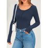 imagePRETTYGARDEN Womens 2025 Spring Long Sleeve Henley T Shirts Ribbed Knit Button Up Slim Fitted Basic Casual Going Out TopsNavy Blue