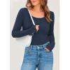 imagePRETTYGARDEN Womens 2025 Spring Long Sleeve Henley T Shirts Ribbed Knit Button Up Slim Fitted Basic Casual Going Out TopsNavy Blue