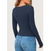imagePRETTYGARDEN Womens 2025 Spring Long Sleeve Henley T Shirts Ribbed Knit Button Up Slim Fitted Basic Casual Going Out TopsNavy Blue