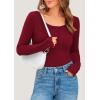 imagePRETTYGARDEN Womens 2025 Spring Long Sleeve Henley T Shirts Ribbed Knit Button Up Slim Fitted Basic Casual Going Out TopsWine Red