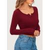imagePRETTYGARDEN Womens 2025 Spring Long Sleeve Henley T Shirts Ribbed Knit Button Up Slim Fitted Basic Casual Going Out TopsWine Red