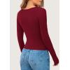 imagePRETTYGARDEN Womens 2025 Spring Long Sleeve Henley T Shirts Ribbed Knit Button Up Slim Fitted Basic Casual Going Out TopsWine Red