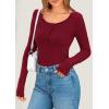 imagePRETTYGARDEN Womens 2025 Spring Long Sleeve Henley T Shirts Ribbed Knit Button Up Slim Fitted Basic Casual Going Out TopsWine Red
