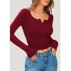 imagePRETTYGARDEN Womens 2025 Spring Long Sleeve Henley T Shirts Ribbed Knit Button Up Slim Fitted Basic Casual Going Out TopsWine Red