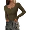imagePRETTYGARDEN Womens 2025 Spring Long Sleeve Henley T Shirts Ribbed Knit Button Up Slim Fitted Basic Casual Going Out TopsArmy Green
