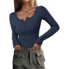 imagePRETTYGARDEN Womens 2025 Spring Long Sleeve Henley T Shirts Ribbed Knit Button Up Slim Fitted Basic Casual Going Out TopsNavy Blue