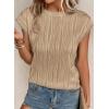 imagePRETTYGARDEN Blouses for Women Dressy Casual 2025 Spring Summer Business Office Tops Cap Sleeve Textured Cute Work ShirtKhaki