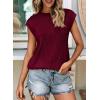 imagePRETTYGARDEN Blouses for Women Dressy Casual 2025 Spring Summer Business Office Tops Cap Sleeve Textured Cute Work ShirtWine Red