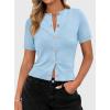 imagePRETTYGARDEN Womens Casual Summer Short Sleeve Cardigans 2025 Button Down Knitted Sweater Basic Crew Neck Crop TopsLight Blue