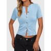 imagePRETTYGARDEN Womens Casual Summer Short Sleeve Cardigans 2025 Button Down Knitted Sweater Basic Crew Neck Crop TopsLight Blue