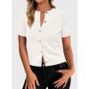 imagePRETTYGARDEN Womens Casual Summer Short Sleeve Cardigans 2025 Button Down Knitted Sweater Basic Crew Neck Crop TopsWhite