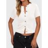 imagePRETTYGARDEN Womens Casual Summer Short Sleeve Cardigans 2025 Button Down Knitted Sweater Basic Crew Neck Crop TopsWhite