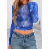 imagePRETTYGARDEN Womens Mesh Long Sleeve Top 2025 Trendy Spring See Through Sheer Blouse Leopard Fitted Going Out Layering ShirtsFloral Brilliant Blue