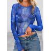 imagePRETTYGARDEN Womens Mesh Long Sleeve Top 2025 Trendy Spring See Through Sheer Blouse Leopard Fitted Going Out Layering ShirtsFloral Brilliant Blue