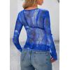 imagePRETTYGARDEN Womens Mesh Long Sleeve Top 2025 Trendy Spring See Through Sheer Blouse Leopard Fitted Going Out Layering ShirtsFloral Brilliant Blue