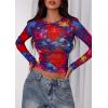 imagePRETTYGARDEN Womens Mesh Long Sleeve Top 2025 Trendy Spring See Through Sheer Blouse Leopard Fitted Going Out Layering ShirtsFloral Navy Red