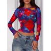 imagePRETTYGARDEN Womens Mesh Long Sleeve Top 2025 Trendy Spring See Through Sheer Blouse Leopard Fitted Going Out Layering ShirtsFloral Navy Red