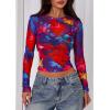 imagePRETTYGARDEN Womens Mesh Long Sleeve Top 2025 Trendy Spring See Through Sheer Blouse Leopard Fitted Going Out Layering ShirtsFloral Navy Red