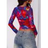 imagePRETTYGARDEN Womens Mesh Long Sleeve Top 2025 Trendy Spring See Through Sheer Blouse Leopard Fitted Going Out Layering ShirtsFloral Navy Red