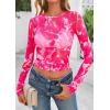 imagePRETTYGARDEN Womens Mesh Long Sleeve Top 2025 Trendy Spring See Through Sheer Blouse Leopard Fitted Going Out Layering ShirtsFloral Rose Red