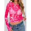 imagePRETTYGARDEN Womens Mesh Long Sleeve Top 2025 Trendy Spring See Through Sheer Blouse Leopard Fitted Going Out Layering ShirtsFloral Rose Red