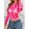 imagePRETTYGARDEN Womens Mesh Long Sleeve Top 2025 Trendy Spring See Through Sheer Blouse Leopard Fitted Going Out Layering ShirtsFloral Rose Red