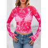 imagePRETTYGARDEN Womens Mesh Long Sleeve Top 2025 Trendy Spring See Through Sheer Blouse Leopard Fitted Going Out Layering ShirtsFloral Rose Red