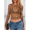 imagePRETTYGARDEN Womens Mesh Long Sleeve Top 2025 Trendy Spring See Through Sheer Blouse Leopard Fitted Going Out Layering ShirtsLeopard Brown