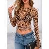 imagePRETTYGARDEN Womens Mesh Long Sleeve Top 2025 Trendy Spring See Through Sheer Blouse Leopard Fitted Going Out Layering ShirtsLeopard Brown