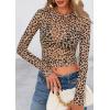 imagePRETTYGARDEN Womens Mesh Long Sleeve Top 2025 Trendy Spring See Through Sheer Blouse Leopard Fitted Going Out Layering ShirtsLeopard Khaki