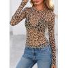 imagePRETTYGARDEN Womens Mesh Long Sleeve Top 2025 Trendy Spring See Through Sheer Blouse Leopard Fitted Going Out Layering ShirtsLeopard Khaki
