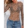 imagePRETTYGARDEN Womens Mesh Long Sleeve Top 2025 Trendy Spring See Through Sheer Blouse Leopard Fitted Going Out Layering ShirtsLeopard Khaki