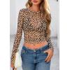 imagePRETTYGARDEN Womens Mesh Long Sleeve Top 2025 Trendy Spring See Through Sheer Blouse Leopard Fitted Going Out Layering ShirtsLeopard Khaki